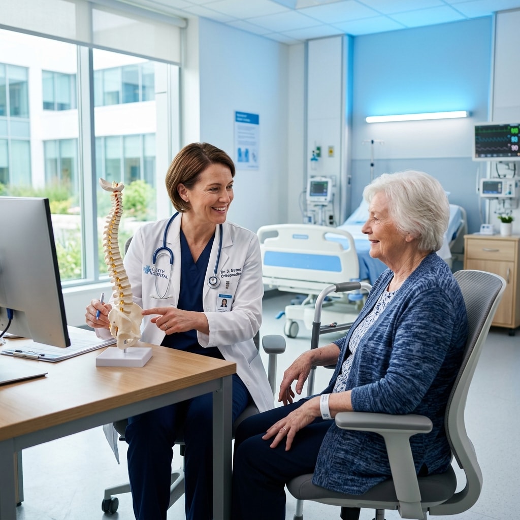 Professional orthopaedic surgeon consulting with a patient